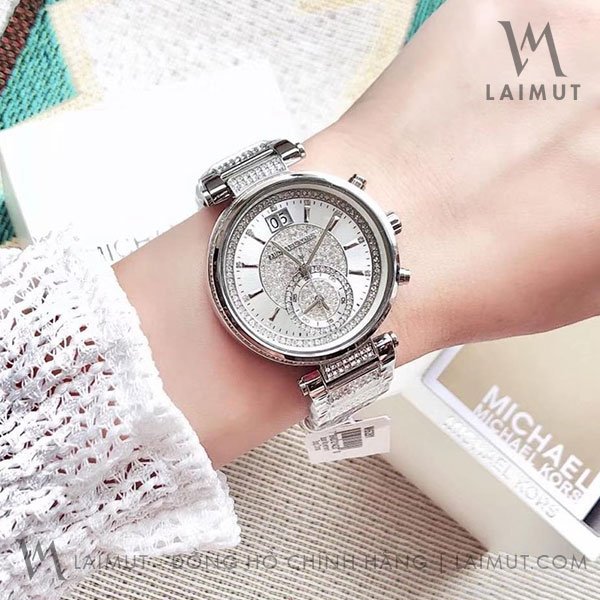 Đồng Hồ Chính Hãng Michael Kors Nữ Sawyer Silver Crystal Pave Dial 39mm - Hình ảnh 6